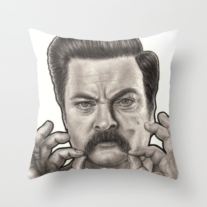 Ron Swanson - Parks and Recreation | Throw Pillow (print from graphite drawing)