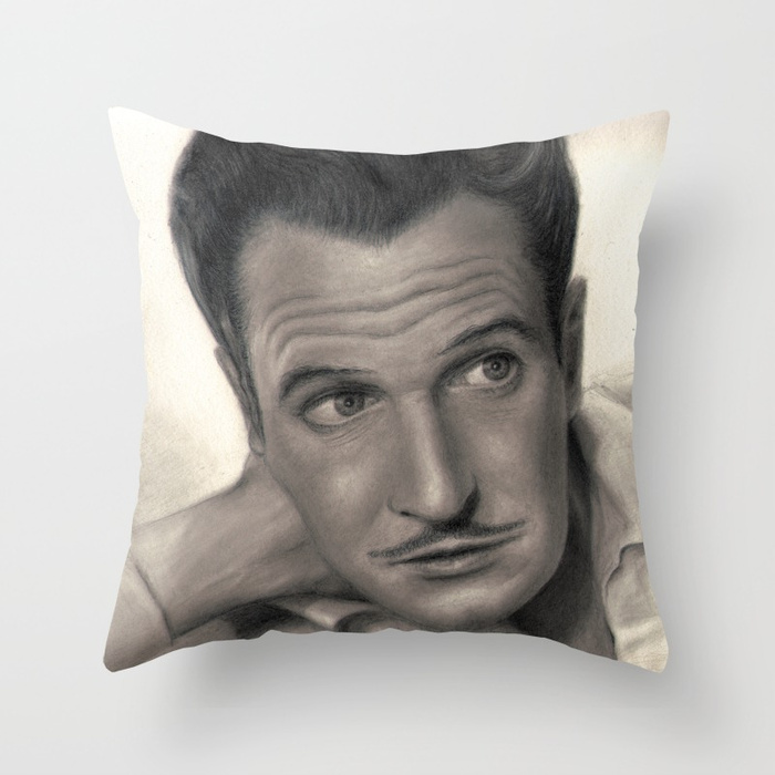 Young Vincent Price - Horror Icon | Throw Pillow (print from graphite drawing)