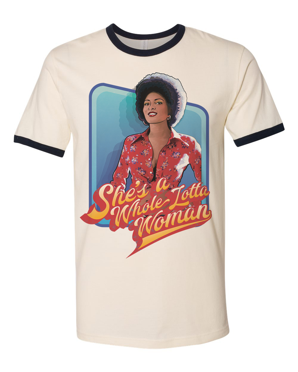 Foxy Brown - Pam Grier - She's A Whole Lotta Woman | Men's Ringer Tee (natural with navy)