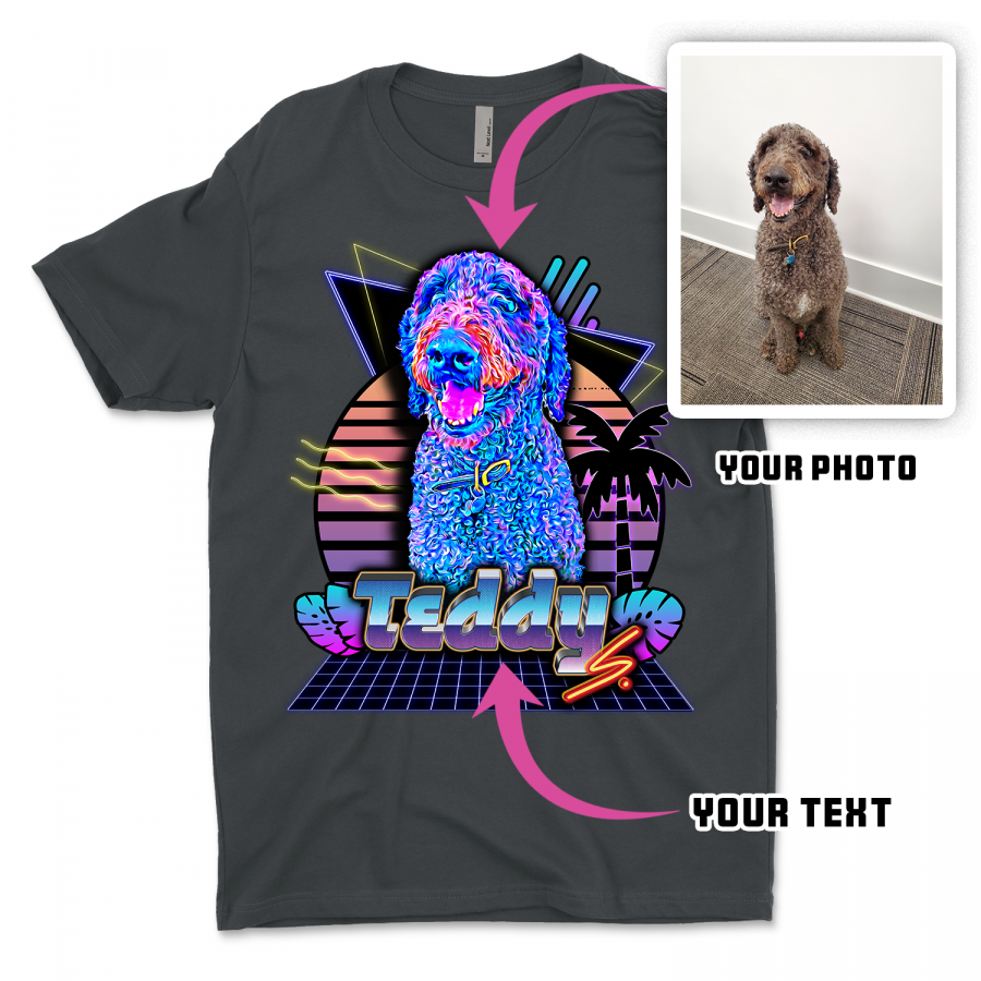 80s Neon Retro Wave Aesthetic - CUSTOM PET PHOTO SHIRT | Unisex T-Shirt - Image 3