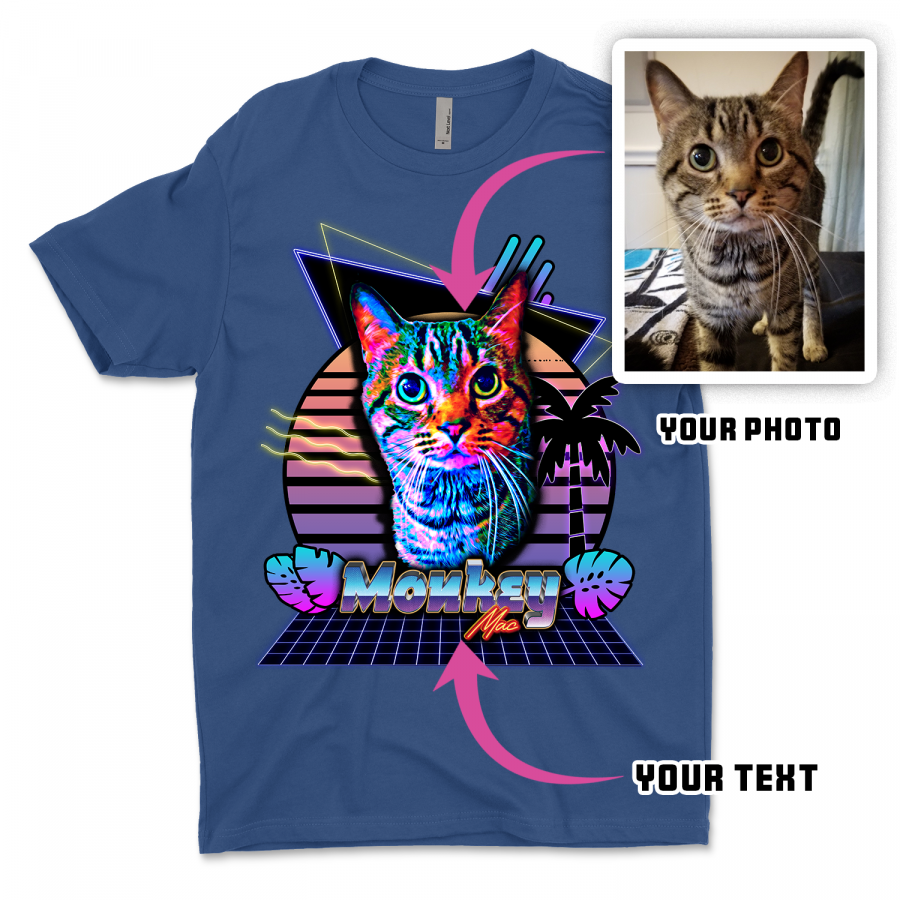 80s Neon Retro Wave Aesthetic - CUSTOM PET PHOTO SHIRT | Unisex T-Shirt - Image 5