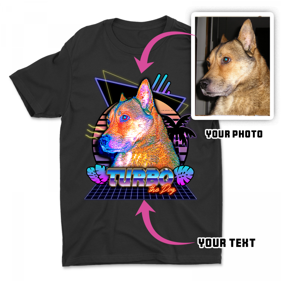 80s Neon Retro Wave Aesthetic - CUSTOM PET PHOTO SHIRT | Unisex T-Shirt - Image 4