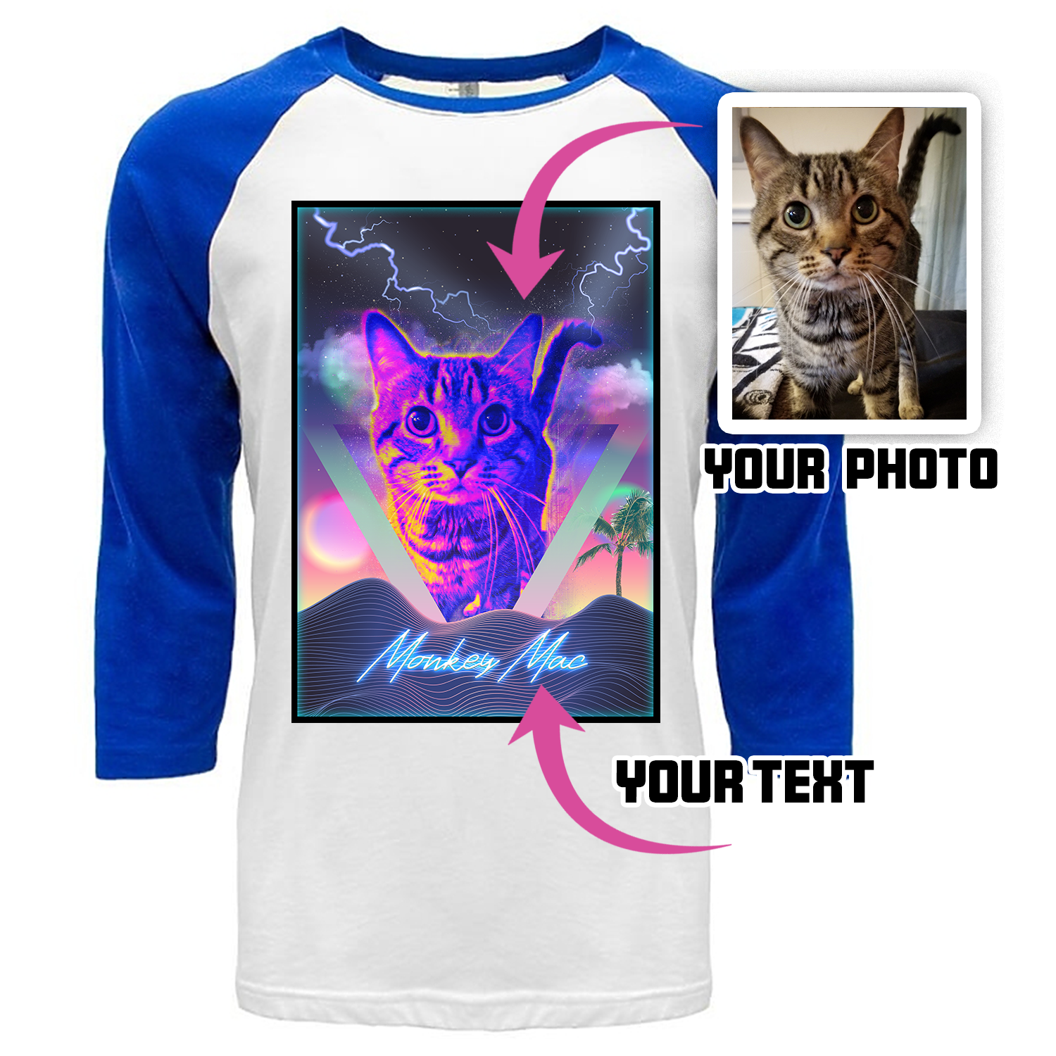 Customized Pet Photo Shirt (Blue) - Synthwave Retro Aesthetic